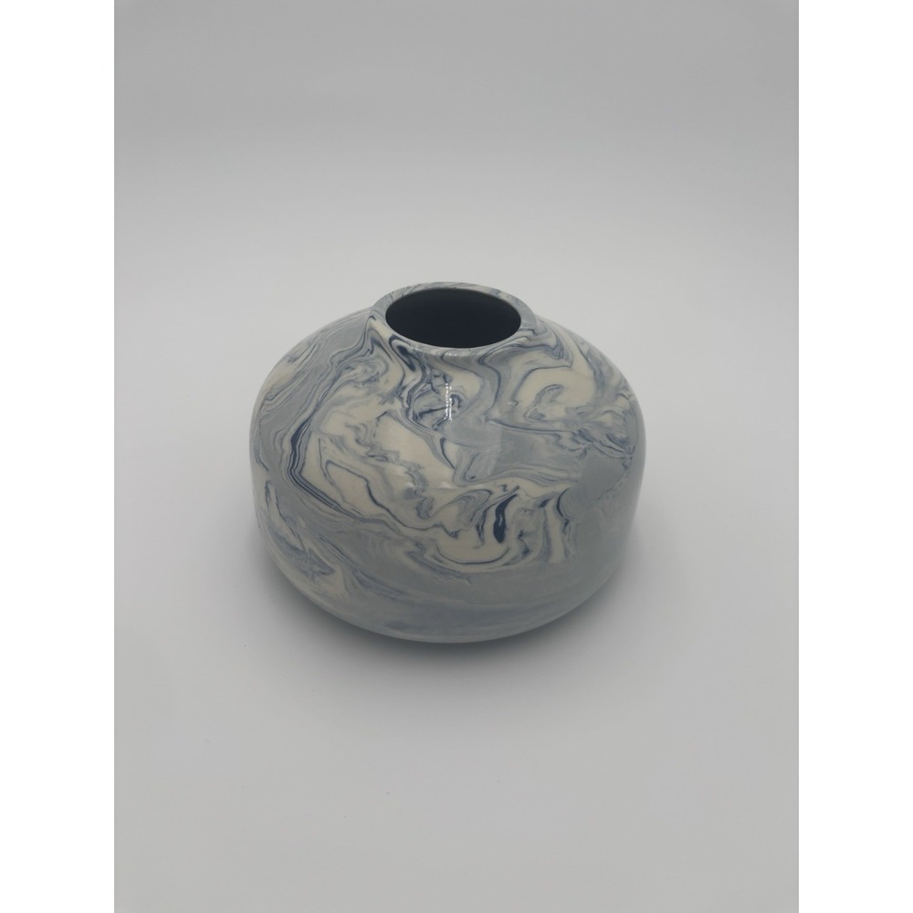 Three Hands Corp Blue White Marbled Ceramic Bud Vase Modern Orb Decor